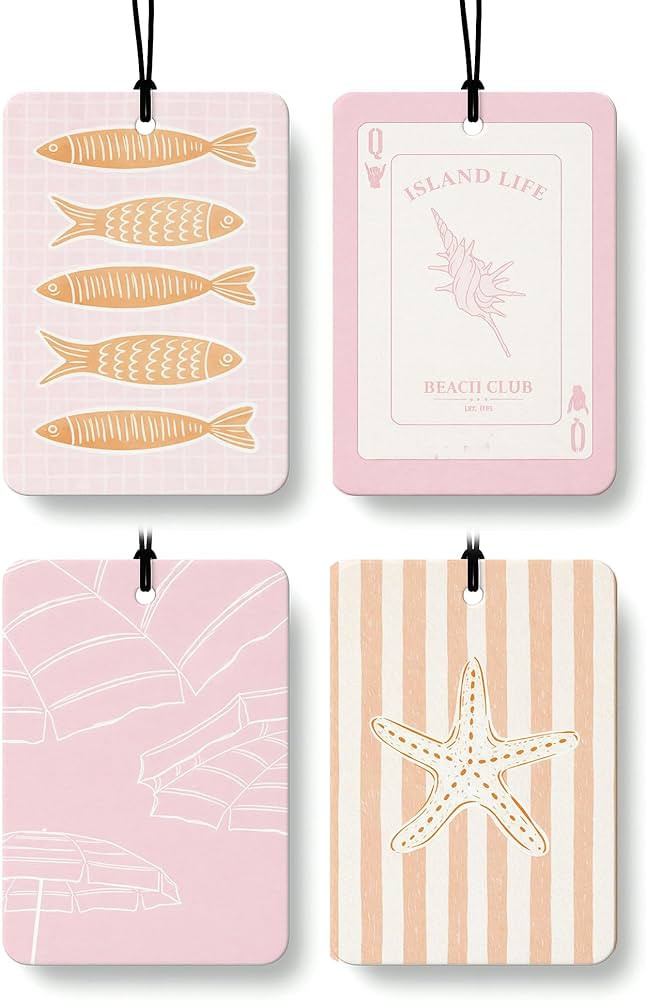 Pink Summer Beach Car Air Freshener 4 Pcs, Coastal Preppy Fish Conch Shell Starfish Ocean Hanging Air Freshener for Closet Drawer Books, Girly Beachy Car Accessories Mirror Decor for Women | Amazon (US)