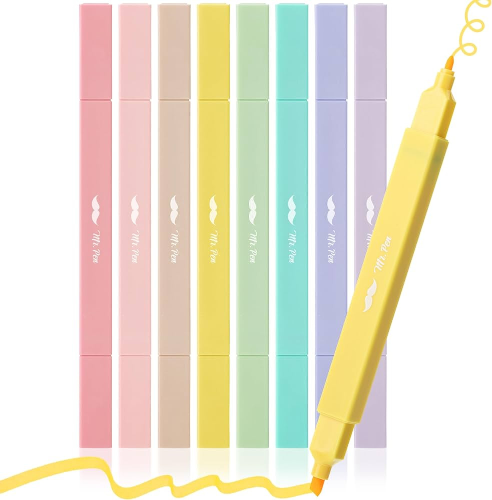 Mr. Pen- Dual Tip Aesthetic Highlighters, 8 pcs, Fine & Chisel Tips, Pastel Colors, Cute Highligh... | Amazon (US)