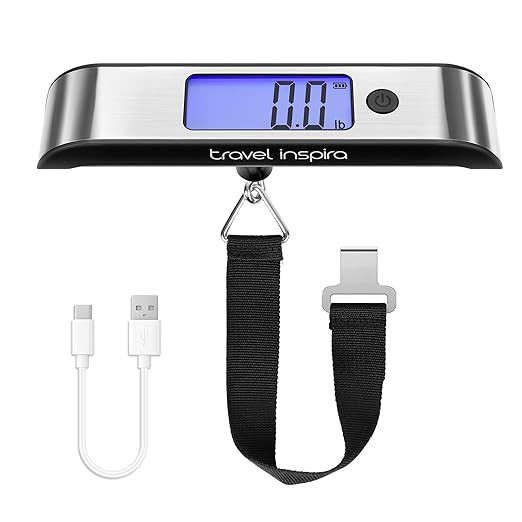 travel inspira Rechargeable Luggage Scale 110lb/50kg - Large Backlit Display - Stainless Steel - ... | Amazon (US)