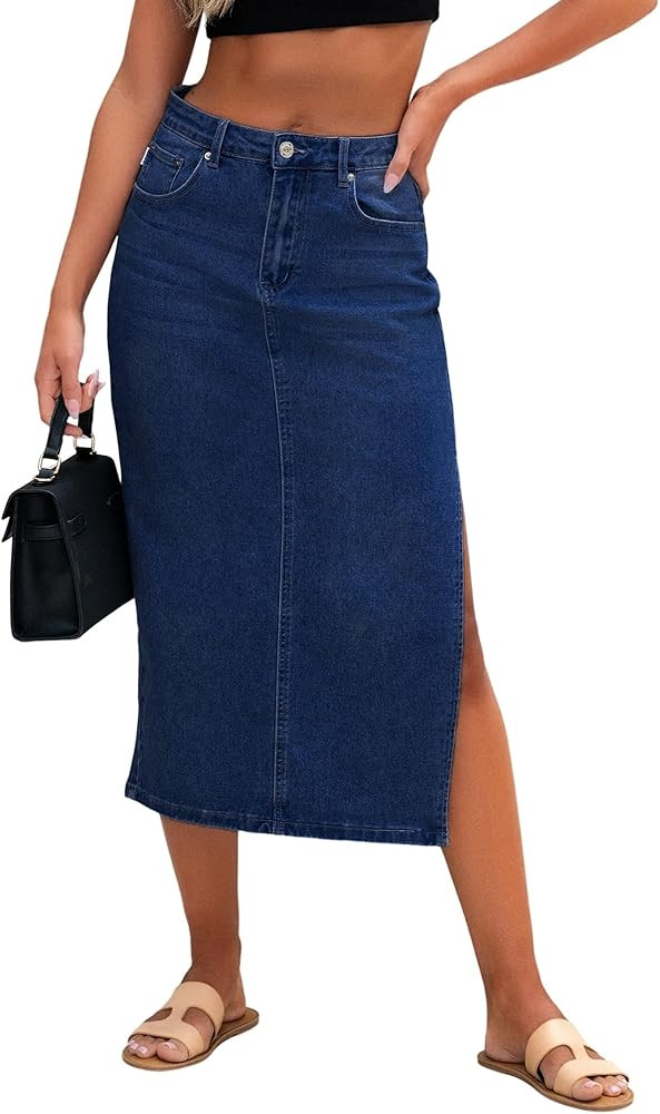 Genleck Women Denim Maxi Skirt Casual High Waist Jean Skirts with Side Split 2025 | Amazon (US)