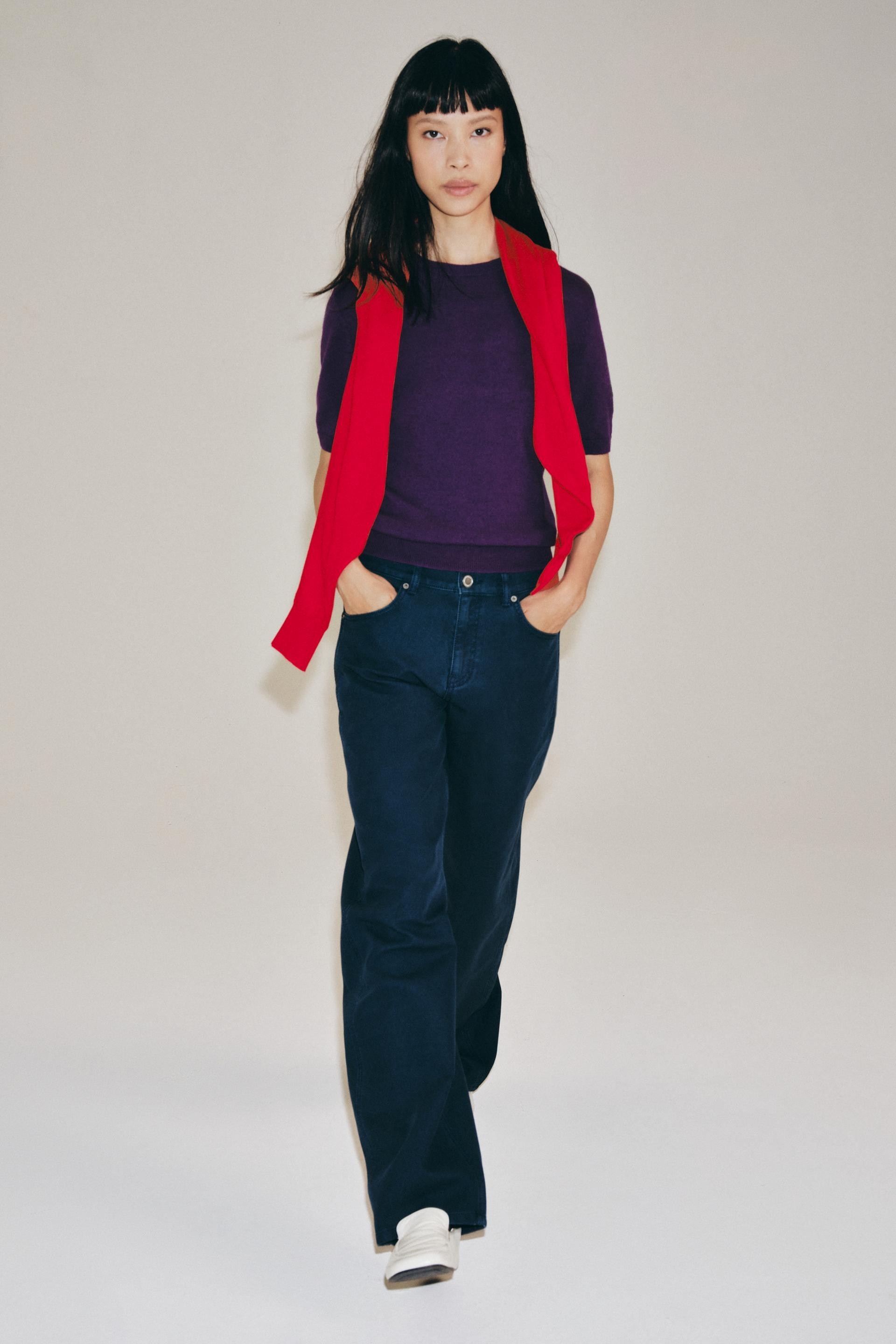 Zara - 100% Wool Knit Sweater Short Sleeve - Women - Wine - Women | Zara US