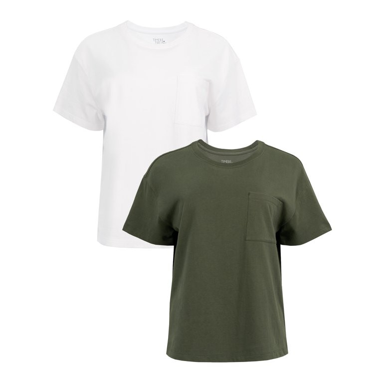 Time and Tru Women's Short Sleeve Boyfriend Pocket T-Shirt, 2-Pack, Sizes S-XXXL | Walmart (US)