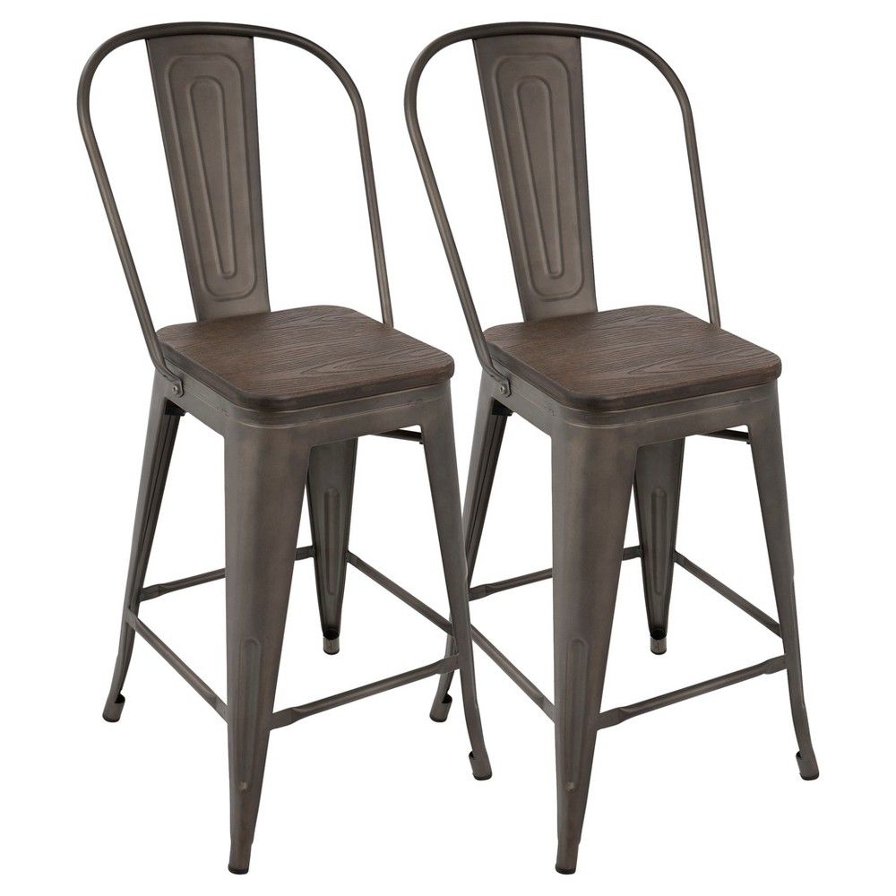 Set of 2 Oregon Industrial High Back Counter Height Barstool with Frame Espresso Wood - Lumisource | Target