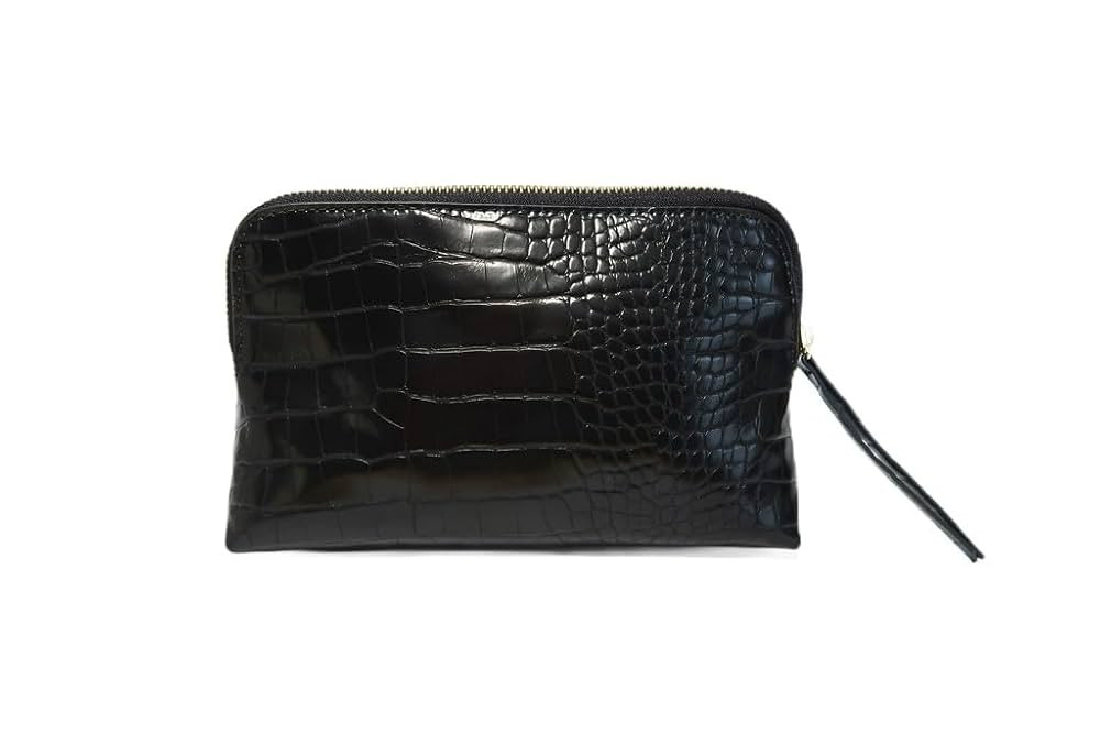 Onyx Noir Crocodile Cosmetic Bag - Luxury Vegan Leather Makeup Bag – Black Crocodile Texture Or... | Amazon (US)