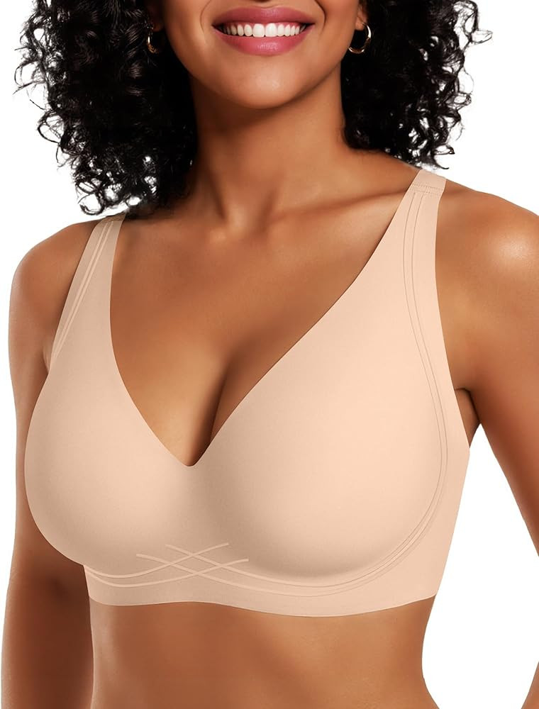 OEAK Womens Comfortable Deep V Bras Wireless Push Up Seamless Full Coverage Bralettes Supportive ... | Amazon (US)