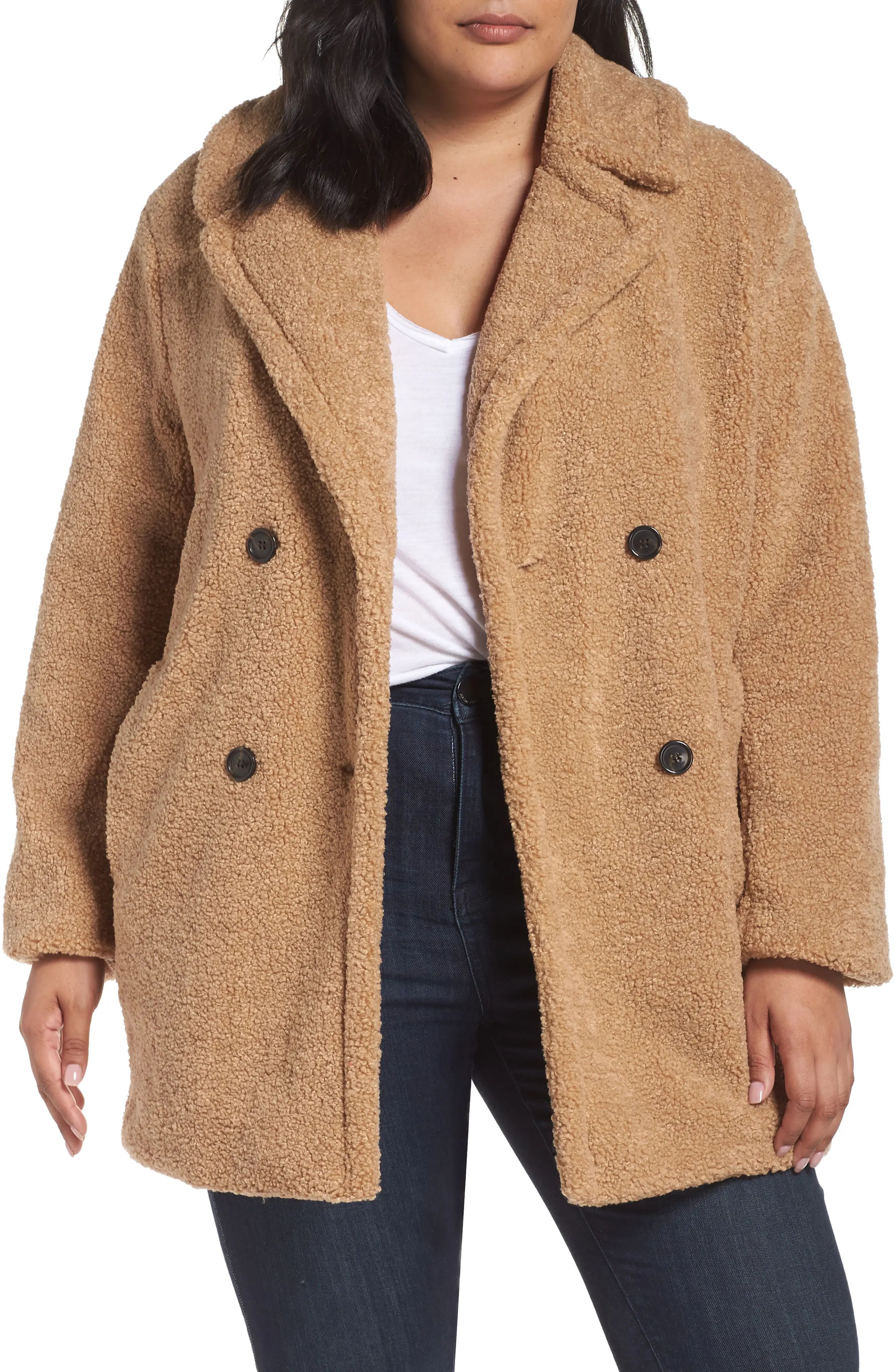 kensie Teddy Bear Notch Collar Faux Fur Coat (Plus Size) | Nordstrom