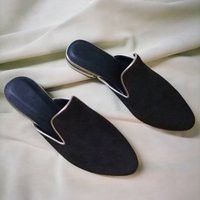 Women's Black Mules, Suede Leather Shoes, Pointed Flat Silver, Gold Details, Backless Loafers, Slipp | Etsy (US)