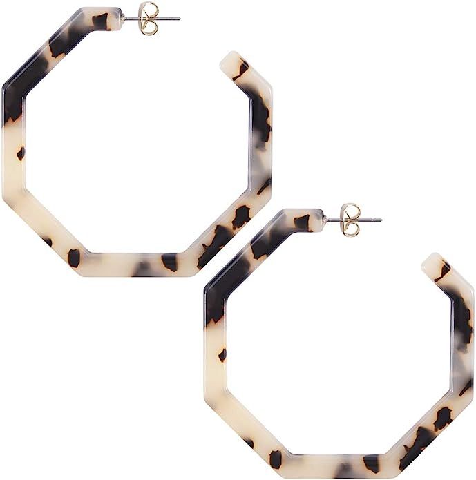 wowshow Acrylic Resin Hoop Earrings for Women Statement Fashion Geometric Octagon Earrings | Amazon (US)