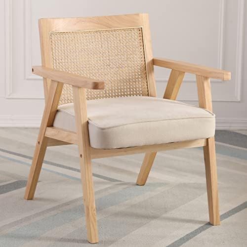 Guyou Mid Century Modern Rattan Chair, Upholstered Velvet Accent Chair with Rattan Back, Retro Li... | Amazon (US)