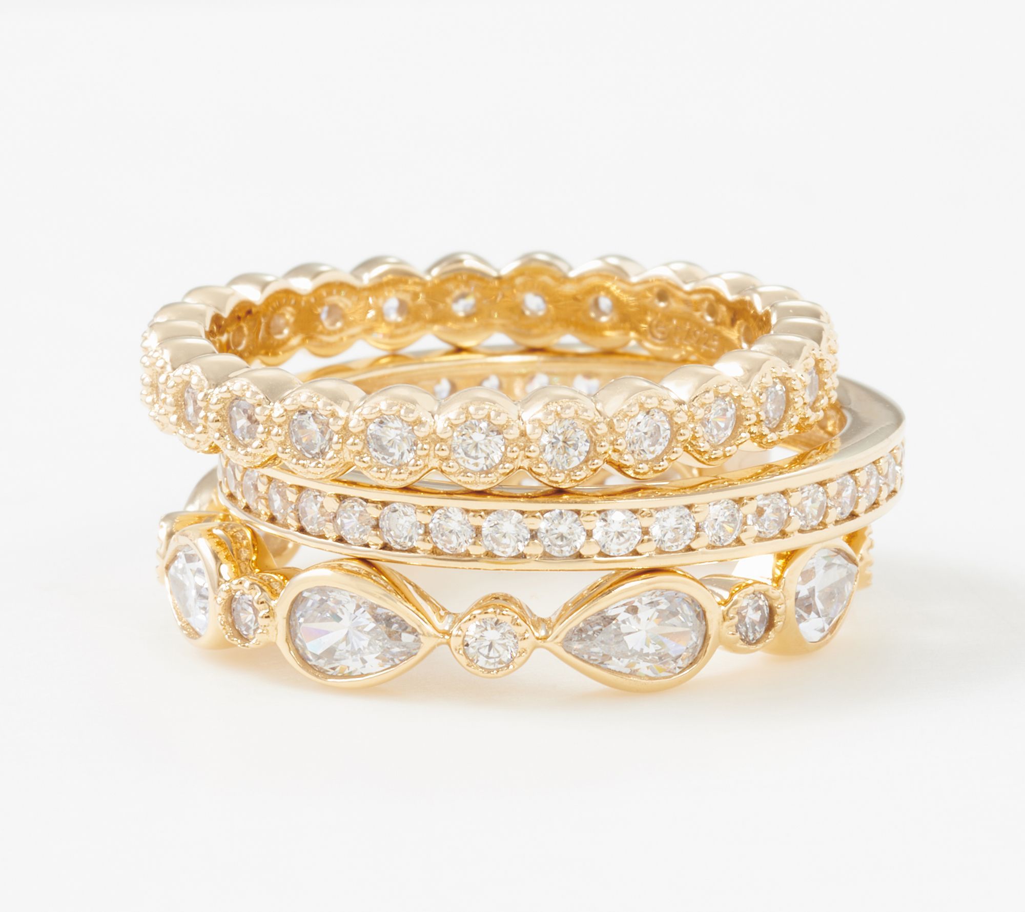 Diamonique Set of 3 Stackable Rings Sterling Silver | QVC