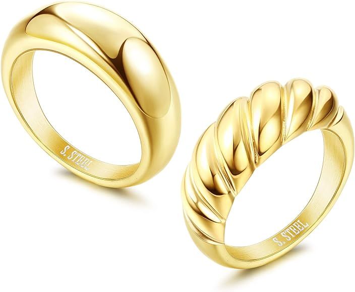 Adramata 2Pcs Chunky Dome Ring for Women Gold Silver Minimalist Twisted Ring Stacking Band Statem... | Amazon (CA)