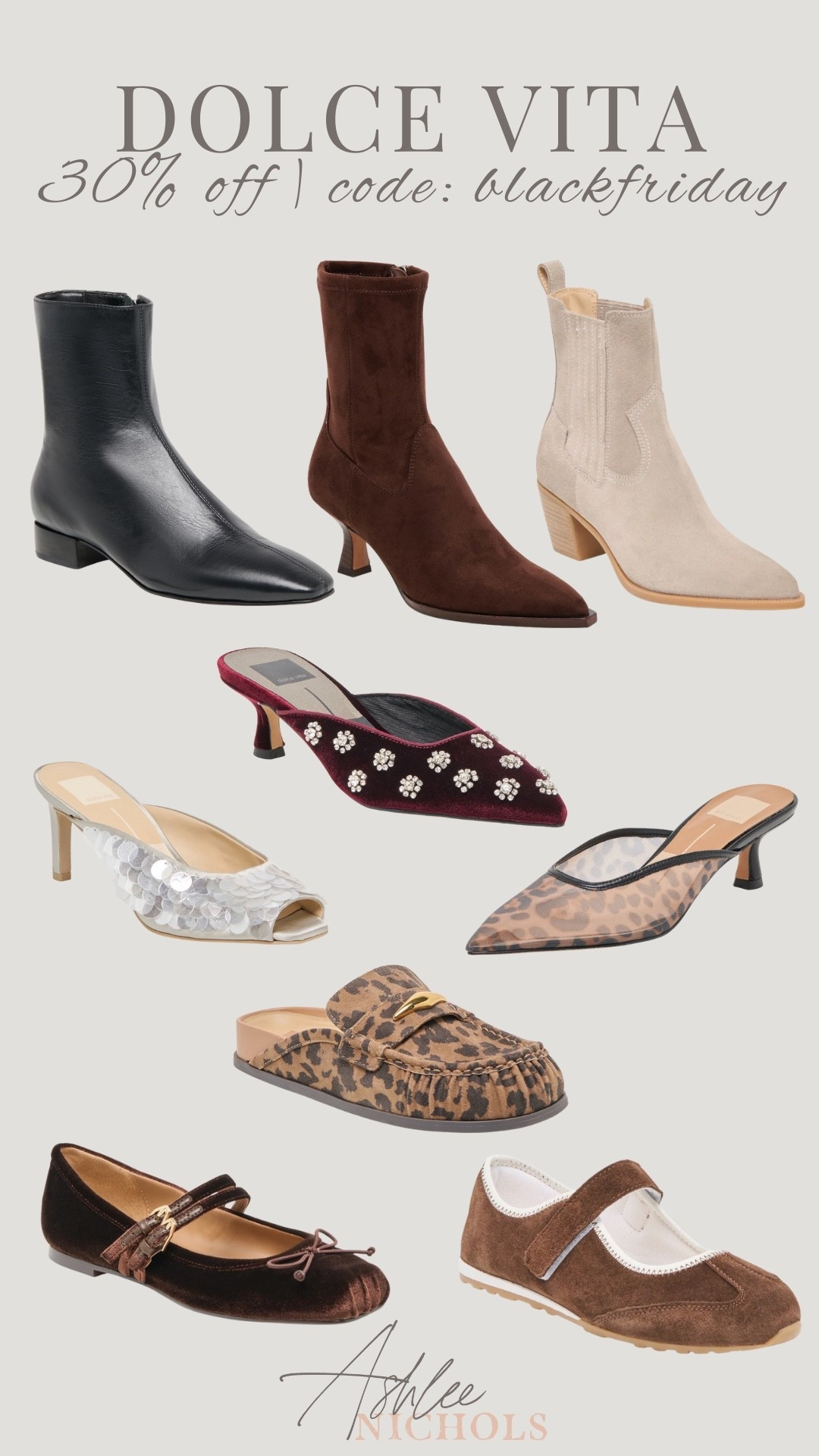 30% off Dolce Vita with code: BLACKFRIDAY

kitten heel, suede booties, velvet flats, winter shoes

#LTKHoliday #LTKCyberWeek #LTKSaleAlert