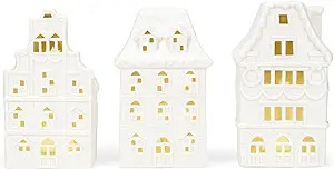 Village Row House White 8 x 4.5 Porcelain Holiday Tea Light Figurines Set of 3 | Amazon (US)