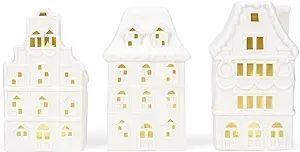 Village Row House White 8 x 4.5 Porcelain Holiday Tea Light Figurines Set of 3 | Amazon (US)