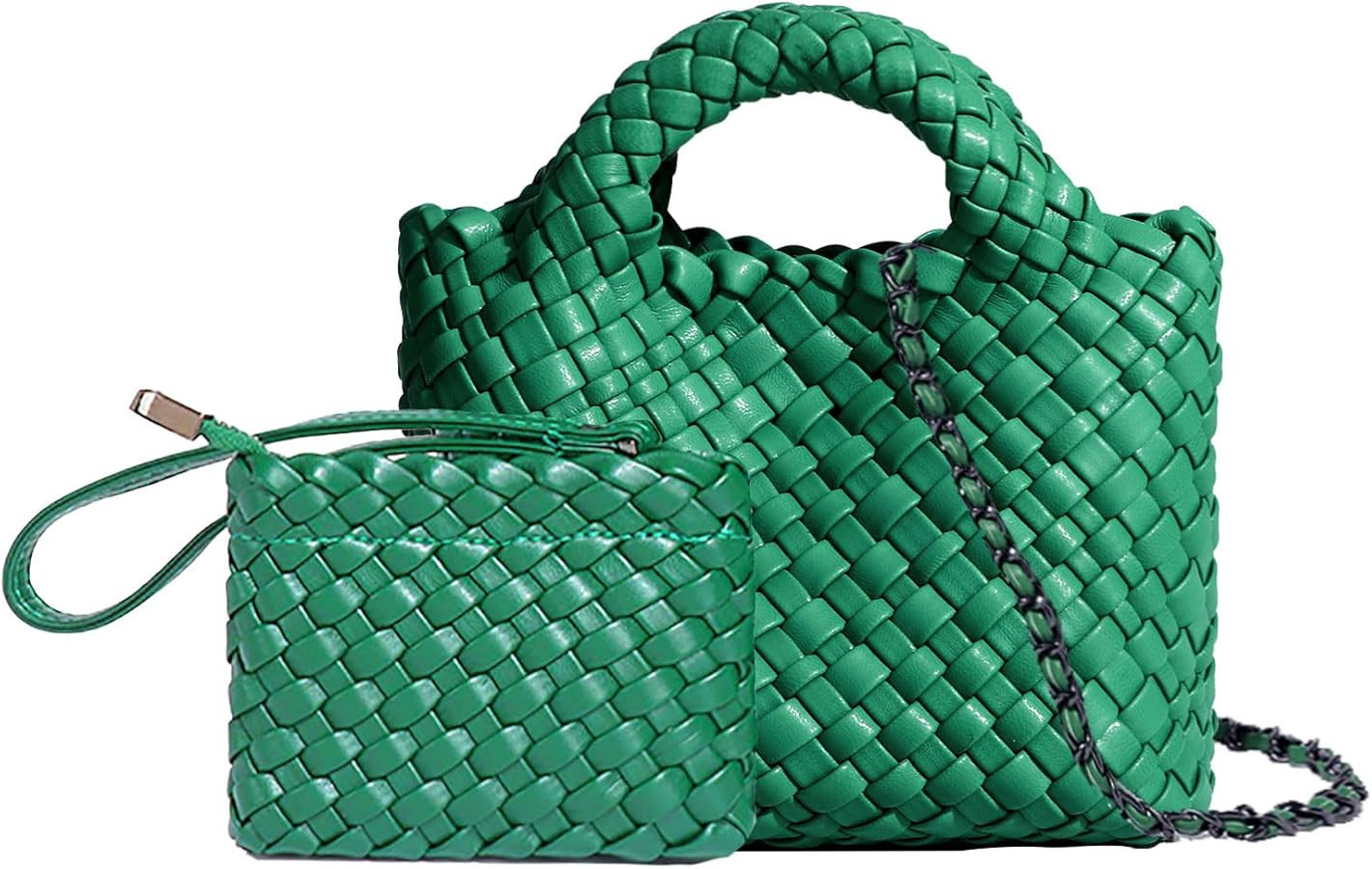 Woven Tote Bag for Women with Coin Purse, Foldable Chain Small Crossbody Handbags, Fashion Should... | Amazon (US)