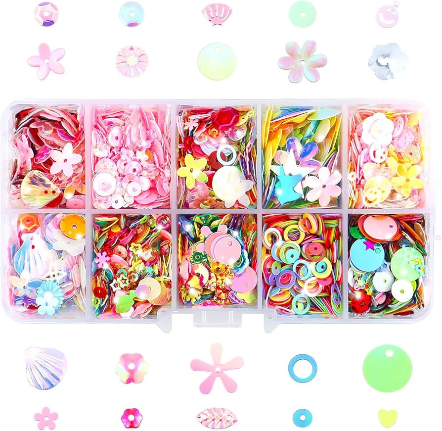 1 Box of Sequins and Spangles for Crafts, Multi Color Sequin Kids Art Sequins DIY Sequin Supplies... | Amazon (US)