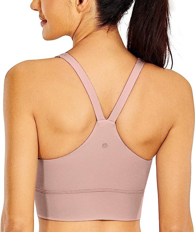 CRZ YOGA Women's T-Back V Neck Longline Sports Bra Padded Wireless Y-Back Racerback Yoga Bra Crop... | Amazon (US)