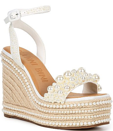 Gianni Bini Savanna Pearl Ornamented Platform Wedge Sandals - 9.5 | Dillard's