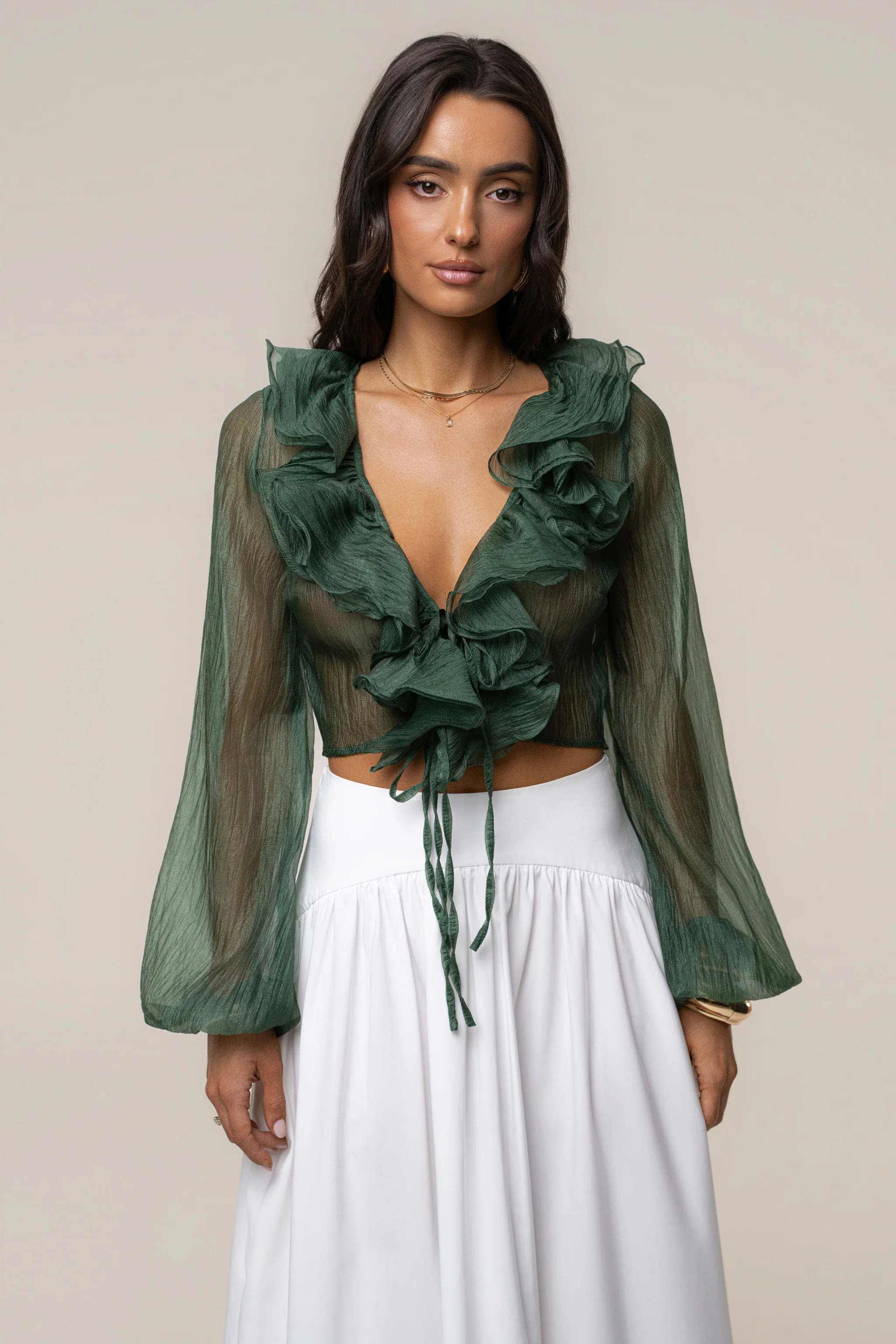 Green Delilah Ruffled Top | JLUXLABEL US
