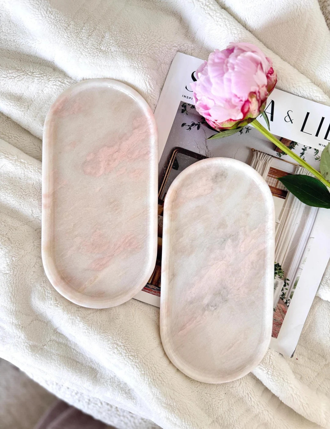 Pink Marble Tray Coffee Table Side Table ,jewelry Trinket Tray, Bathroom Vanity Stone Tray Catcha... | Etsy (US)