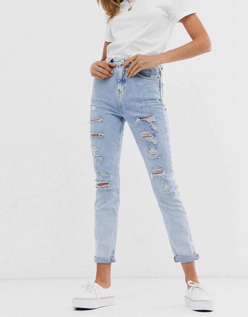 New Look ripped skinny jeans in light blue | ASOS (Global)