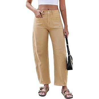 Eddoyee Wide Leg Barrel Pants Women - Stretchy High Waist Baggy Pants Y2k Boyfriend Ankle Trouser... | Amazon (US)