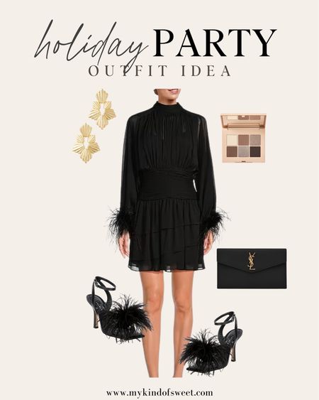 Holiday party outfit idea. I love this feather detail dress and heels for your next holiday event. 

#LTKHoliday #LTKstyletip #LTKSeasonal