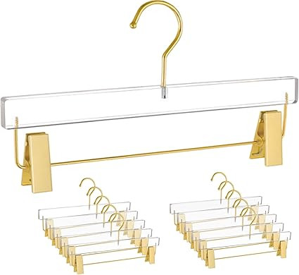 Besser 10 Pack Gold Acrylic Hangers,Clear Hanger with Gold Hook,Luxurious Skirt Pants Hangers Cli... | Amazon (US)