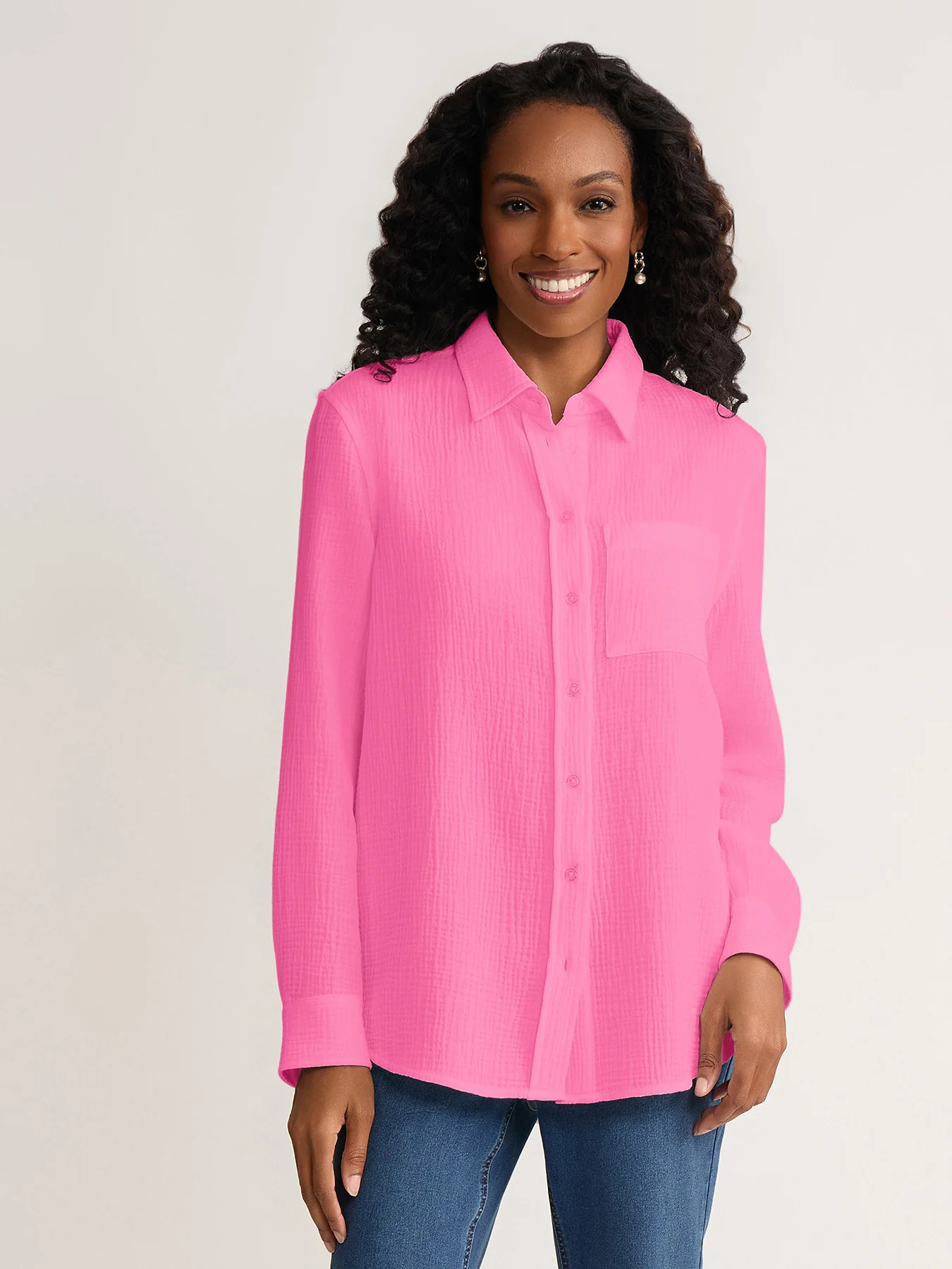 Button Front Shirt, Cotton Gauze | Jones New York