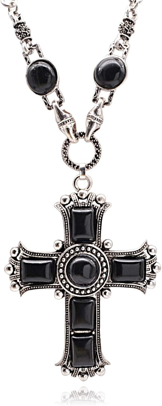 jonline24h Mens Womens Vintage Large Gothic Cross Pendant Necklace & Chain Red Green Black | Amazon (US)