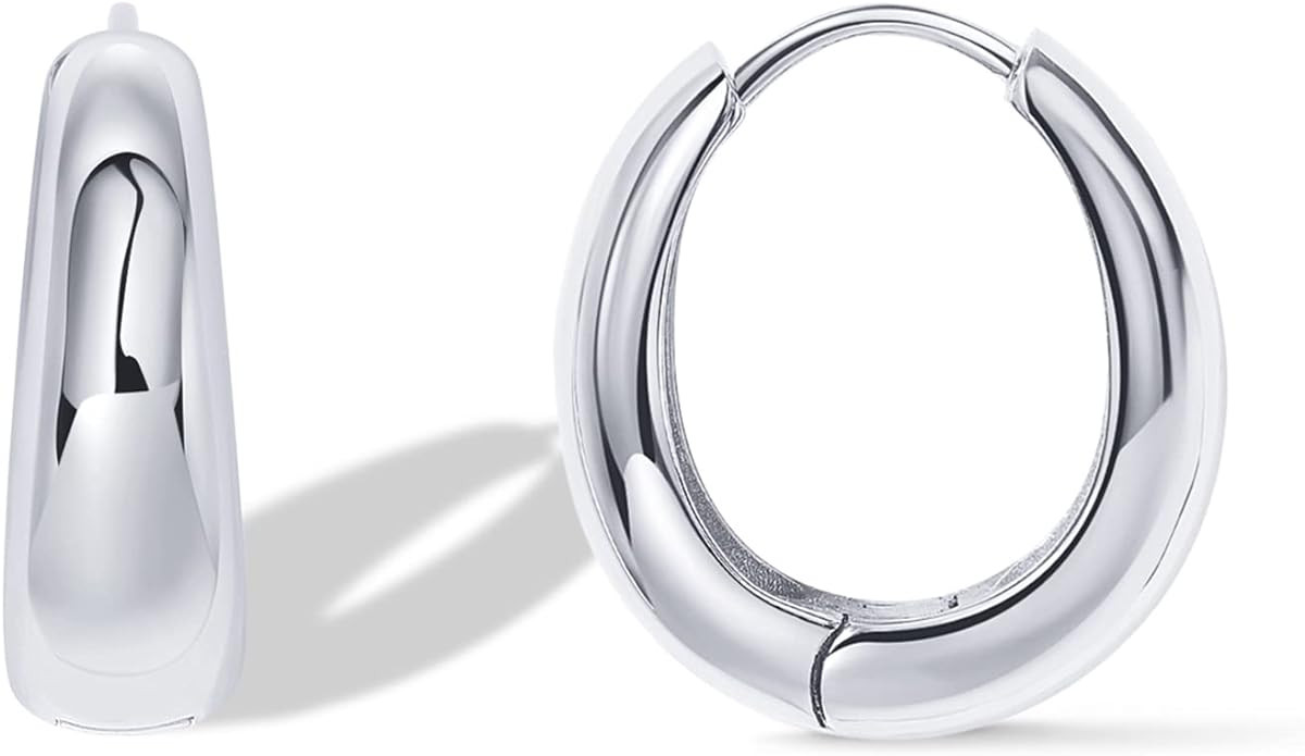 PAVOI 14K Gold Plated Sterling Silver Post Small Chunky Hoops Earrings | Thick Lightweight Gold H... | Amazon (US)