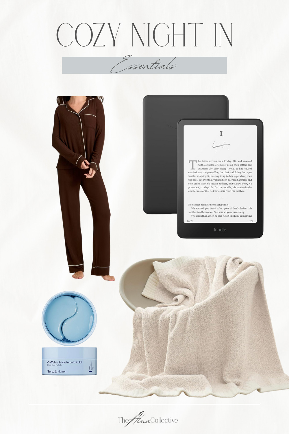 Cozy-night-in favorites: neutral pajamas, textured throw blanket, Kindle, and hydrating eye patches.

The perfect mix of comfort + calm. 

 #LTKGiftGuide #LTKHoliday #LTKselfcare