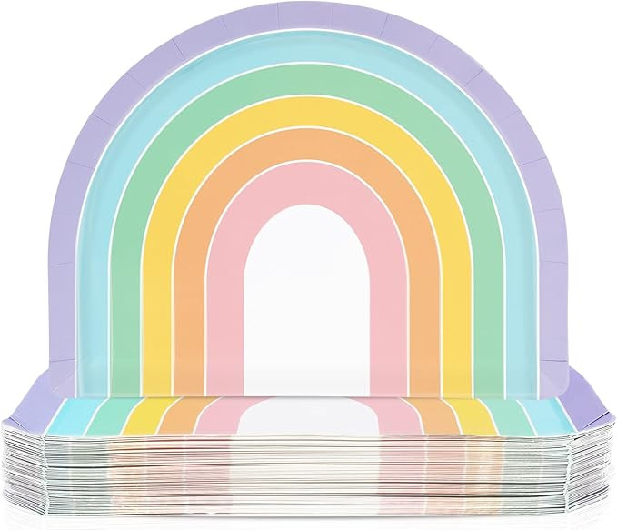 50Pcs Rainbow Shape Paper Plates Pastel Rainbow Tableware Set Unicorn Pink Paper Plates Colorful ... | Amazon (US)
