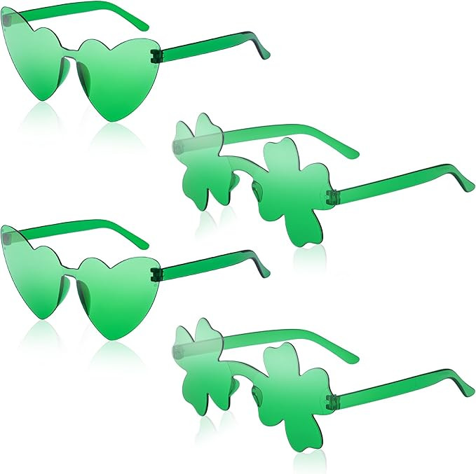 4 Piece St.Patrick's Day Irish Shamrock Sunglasses Green Lucky Heart Four Leaf Clover Leprechaun ... | Amazon (US)