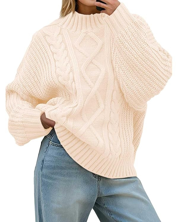 Saodimallsu Womens Oversized Cable Knit Sweaters 2025 Fall Winter Trendy Button Up Turtleneck Chu... | Amazon (US)