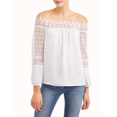 Women's Smocked Off the Shoulder Crochet Top | Walmart (US)