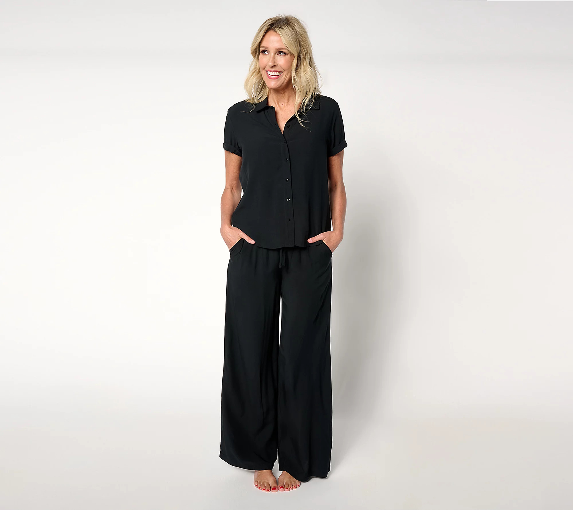 As Is MUK LUKS Bed to Beach Short Sleeve and Pant Lounge Set | QVC