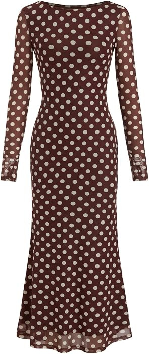 CIDER Floral Wedding Guest Dress for Women Mesh Long Sleeve Maxi Dress | Amazon (US)