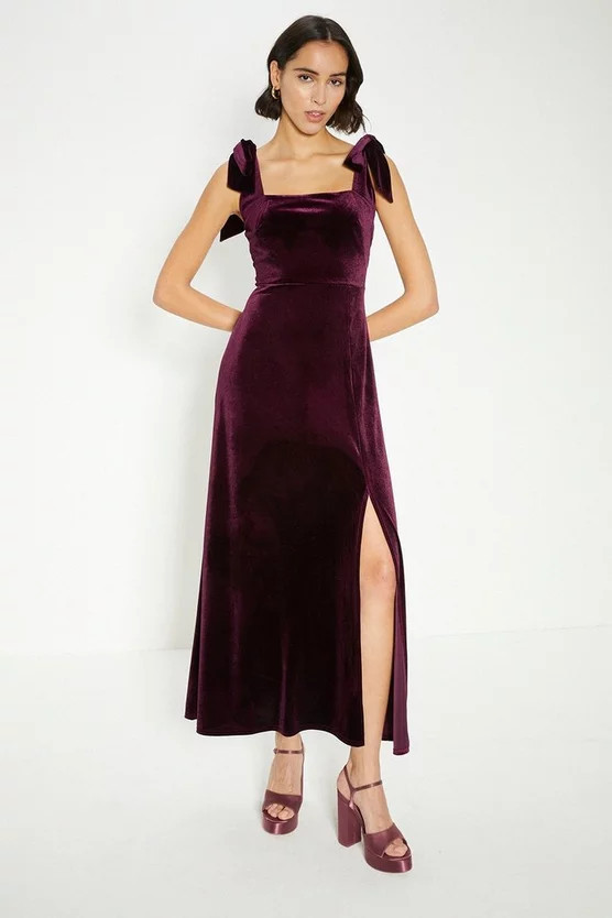 Petite Velvet Tie Shoulder Dress | Oasis UK & IE