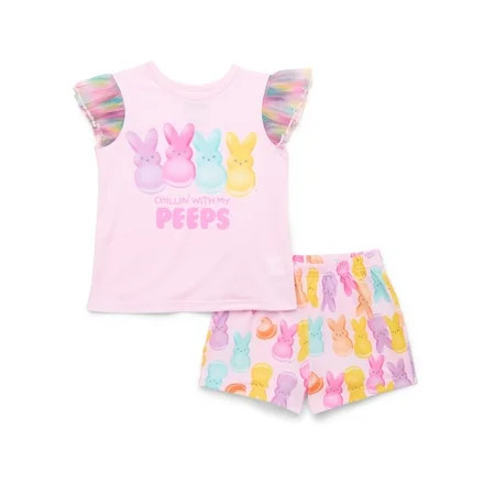 Peeps Girls Cotton Ruffle Sleeve Top and Shorts Pajama Set Sizes 4-12 | Walmart (US)