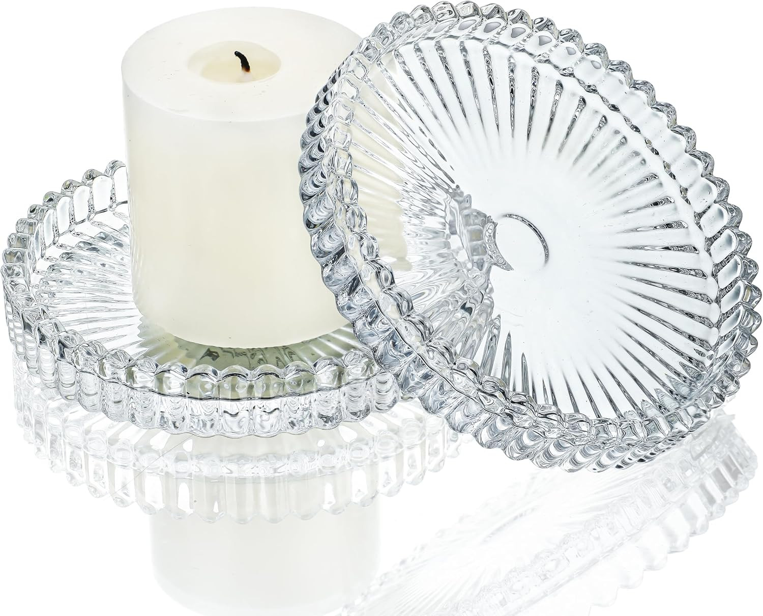Set of 2 Glass Pillar Candle Holder 3.5 Inch Clear Candle Holder Plates | Amazon (US)