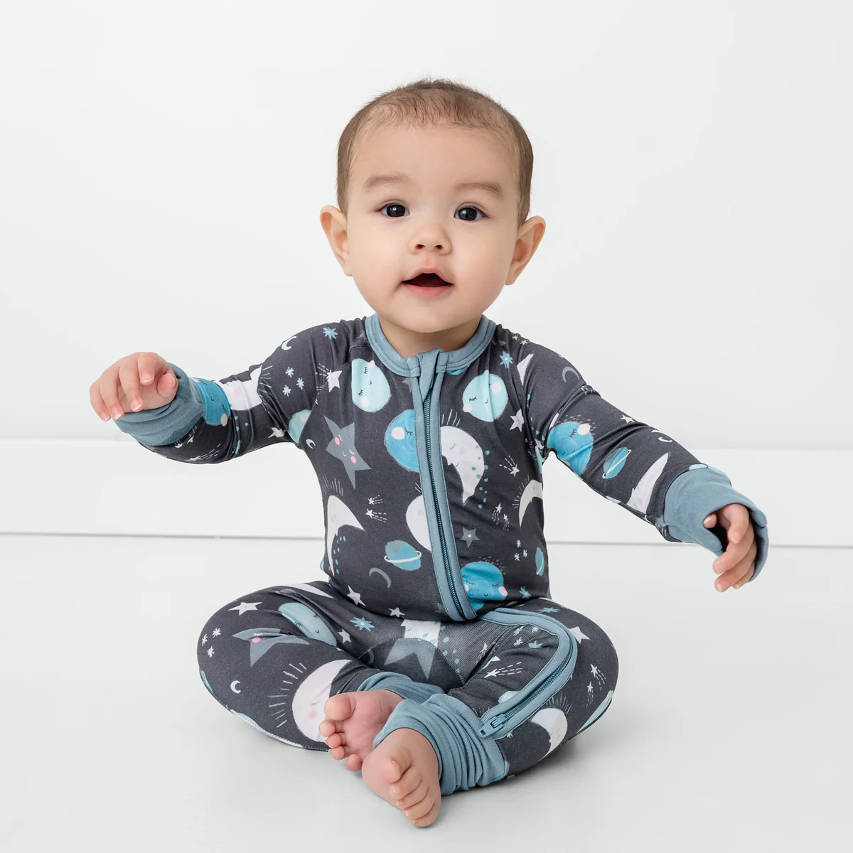 Blue To the Moon & Back Zippy | Little Sleepies