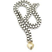 Chunky Heart Necklace | Gold Silver Necklace Rustic Two Tone Pendant Box Chain | Etsy (US)