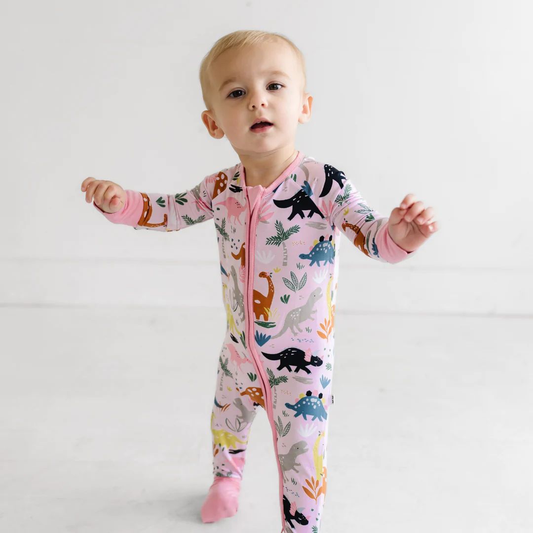 Pink Jurassic Jungle Bamboo Viscose Zippy | Little Sleepies