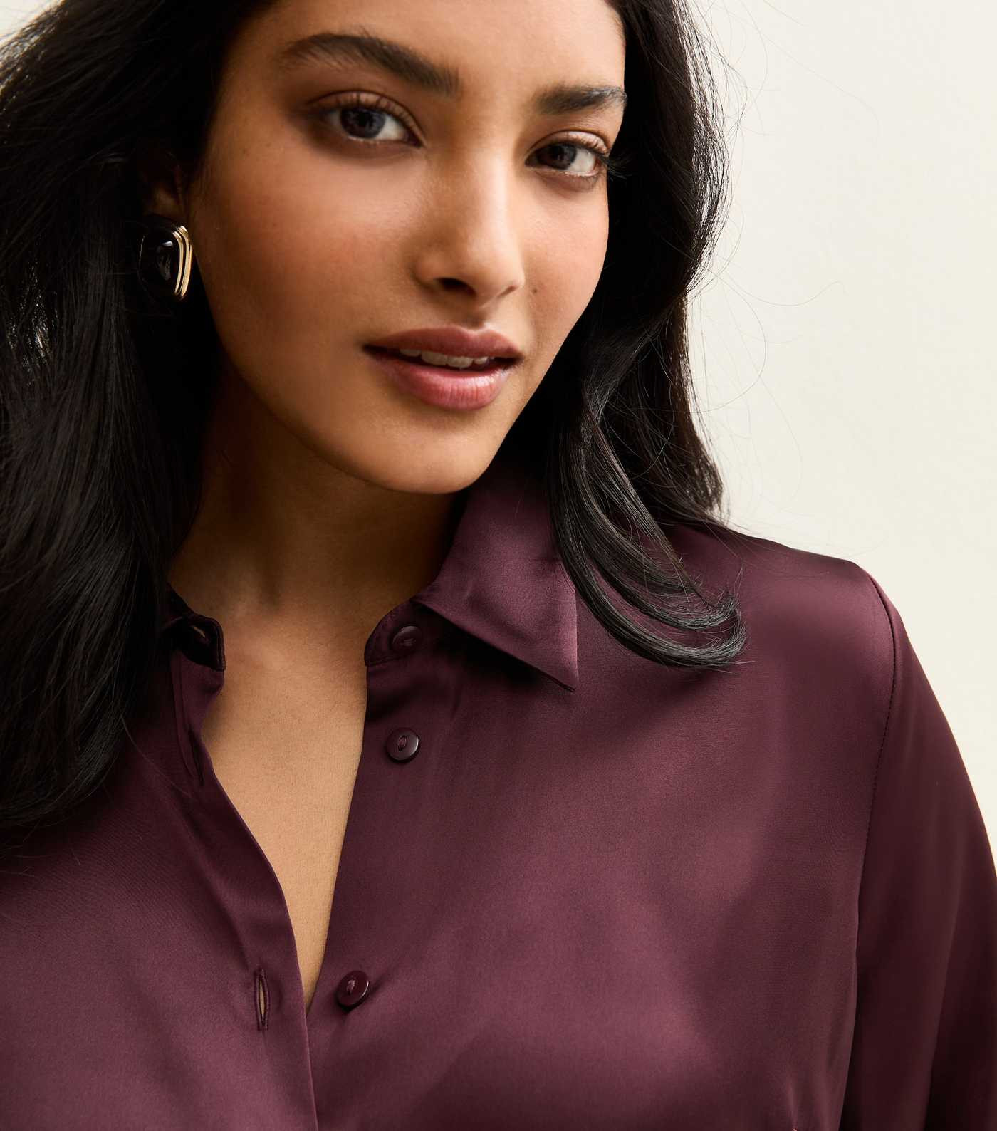 Dark Burgundy Satin Long Sleeve Shirt | New Look | New Look (UK)