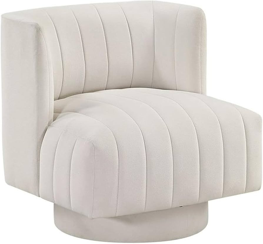 Pemberly Row Contemporary Textured Fabric Swivel Chair, Beige Upholstery, Metal Base, Foam Cushio... | Amazon (US)