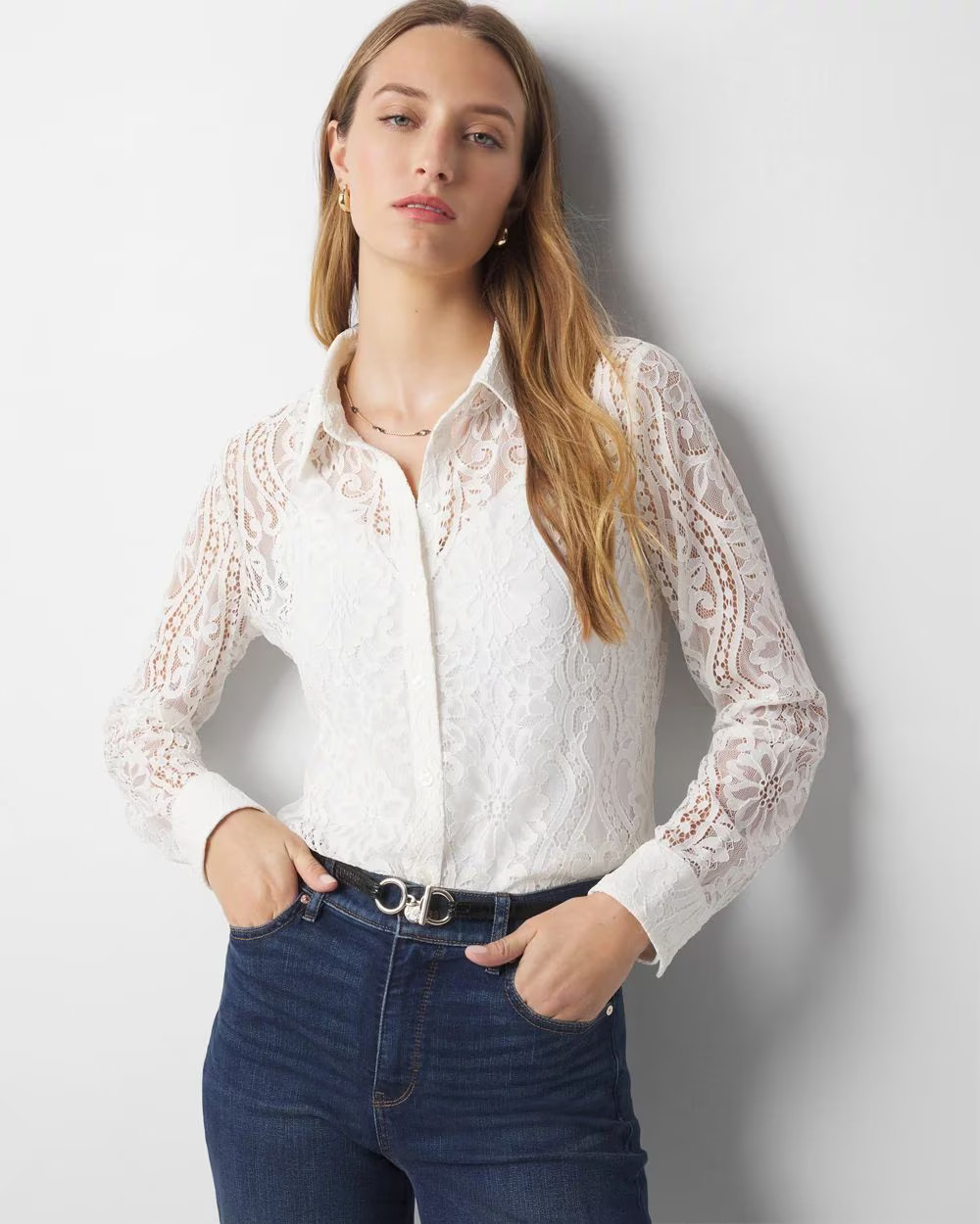 Long Sleeve Lace Shirt | White House Black Market