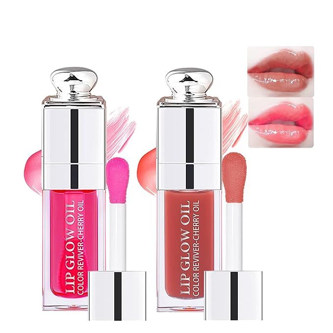 2 Colors Hydrating Plumping Lip Glow Oil,Moisturizing Lip Oil Gloss Transparent Glossy Lip Gloss ... | Amazon (US)