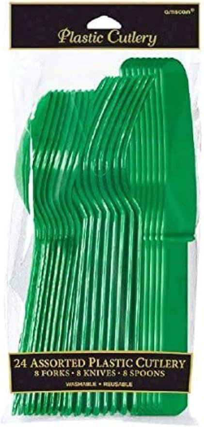 Festive Green Assorted Plastic Cutlery | Pack of 24 | Amazon (US)