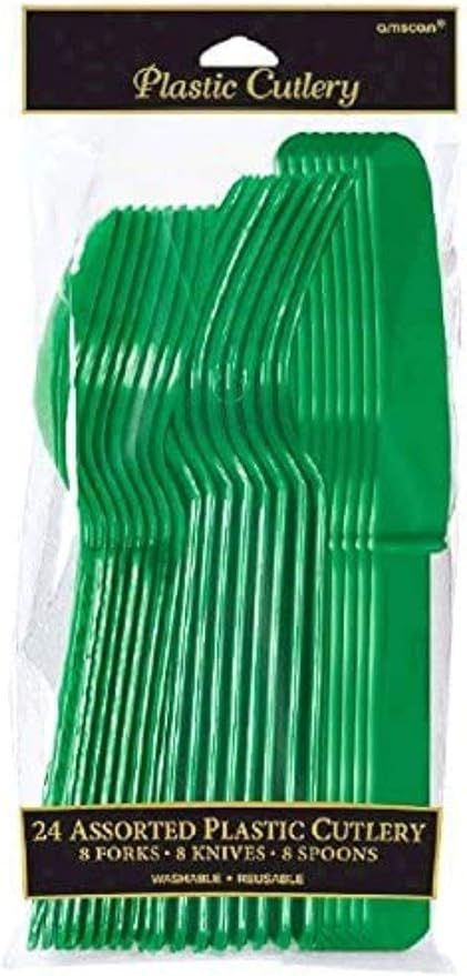 Festive Green Assorted Plastic Cutlery | Pack of 24 | Amazon (US)